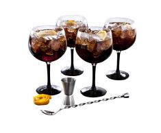 Luminarc - Fiesta Combinados, Set per cocktail a base di rum, 6 pz, incl. 4 bicchieri con base colorata, misurino e cucchiaino