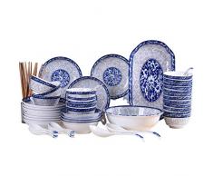 QBLDX Servizio da Tavola in Porcellana Bianca E Blu 78 Pezzi, Set di Piatti Cinesi Fatti A Mano, Pentola per Zuppa, Cucchiaio, Piatto di Pesce, Stoviglie