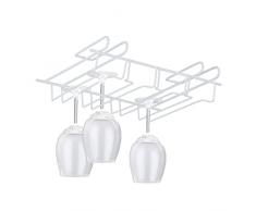 Relaxdays Porta Calici da Vino, per 12 Bicchieri con Stelo, Bar e Cucina, Supporto in Metallo 7,5 x 34,5 x 26 cm, Bianco, 100% Ferro