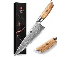 XINZUO 21.2cm Coltello da Chef 73 Strati Acciaio a Polvere di Damasco, Professionale Coltello da Cuoco Coltello da Gyuto, Coltelli da Carne Forgiato a Mano -Manico in Legno dUlivo