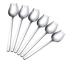 6 Pezzi Forchetta Cucchiaio in Acciaio Inox 2 in 1 Forchette da Dessert 7,3 Pollici Manico Lungo Forchette da Insalata per Casa Campeggio Viaggio (Argento)