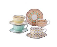 vancasso Tulip Servizi da tè Set di Tazze e Piattini 8 Pezzi in Porcellana Cappuccino/The per Bar, Ristoranti e Privati 200ml