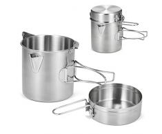 Lixada - Pentola da campeggio, 1 l, in acciaio inox, con coperchio e manico, per camping, escursionismo, pesca e picnic