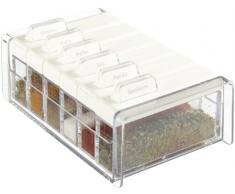 Emsa Spice Box Schedario Portaspezie, 6 Spezie, Vetro, Trasparente/Bianco