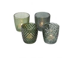 Boltze Marilu 1014420 - Set di 4 portacandele (verde, bicchieri decorativi per candele/tealight, Ø 8 cm, diversi motivi, forma rotonda, portacandele)