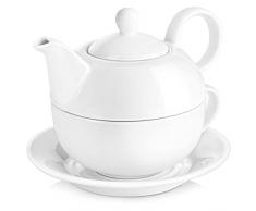 MALACASA, Serie Sweet.Time, Tea for One Servizio da tè in Porcellana Bianca 4 Pezzi con Teiera, 1 Scatola 6 Teiera (con Il Coperchio) 1 Pezzo Coperchio 1 Pezzo 5