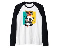 Kawaii Carino I love Sushi Panda mangiare bacchette Nigirizushi Maglia con Maniche Raglan