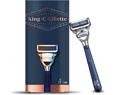 King C. Gillette Regolabarba Uomo, Rasoio a Mano Libera, 1 Lametta di Ricambio Pelli Sensibili, in Acciaio Inossidabile con Striscia Lubrificante, Idea Regalo Uomo Kit Professionale