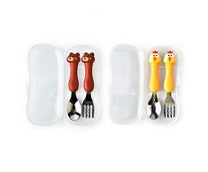 Tomedeks 2 Sets Posate Da Bambino In Acciaio Inossidabile, Forchette Bambini Set Di Forchette E Cucchiai, Posate Per Bambini Con Animali Dei Cartoni Animati Con Scatola (bear&chicken)
