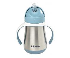 BÉABA - tazza didattica - biberon 2 in 1 - tazza per bambini con cannuccia - 100% a tenuta stagna - facile da aprire - manici rimovibili -Tritan e silicone - 250 ml - Blu