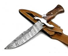 Maru Knives Coltello Artigianale in Acciaio Damasco Manico Legno Di Palissandro Lama Fissa da Caccia - Coltello Da Collezione - Coltello Bushcraft