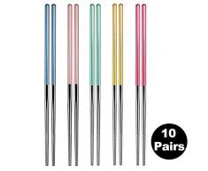Zuzer Bacchette in Acciaio Inox, 10 Paia Bacchette Cinesi Bastoncini Chopsticks Tradizionali Stoviglie per Alberghi di Casa