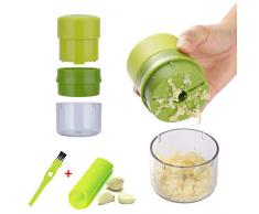 HOTLIKE Spremiaglio Pressa Aglio, Set da 3 Pezzi Manualmente Schiaccia Aglio con Pelapatate in Silicone e Spazzola per Pulizia, Frantoio Zenzero Noccioline, Strumento Pratico da Cucina (Verde)