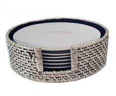 Porta piatti in rattan argento con piatti in porcellana