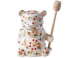 Vaso di miele con dipper e coperchio,Vaso di miele di orso in ceramica per uso della cucina,Stoccaggio di accessori per la casa,Contenitore di supporto del