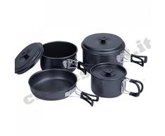 Set Pentola Gavetta BRAVO 3 Pentole Padella Coperchi Campeggio Scout Trekking