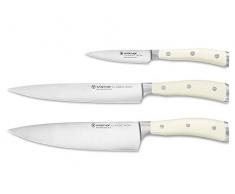WÜSTHOF Set Coltelli da 3, Classic Ikon Crème (1120460301), Coltello Cuoco, Coltello Prosciutto e Spelucchino, Set Coltelli Cucina, Forgiati, Manici Bianchi