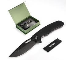 GVDV Coltello Pieghevole in 9Cr18Mov Acciaio Inossidabile, Coltello Tascabile con Manico in G10, Coltello Serramanico EDC per Caccia Campeggio, Regali per Uomini Donne, nero