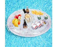 Ulikey Portabibite Gonfiabile, Portabicchieri per Piscina, Portabottiglie Galleggiante PVC, Vassoio per Bevande Insalata Frutta Grande capacità per LEstate AllAperto Piscina Spiaggia (Trasparente)