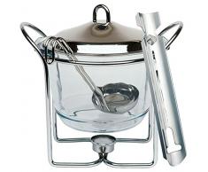 APS Feuerzangenbowle Set, pinze per zucchero, pinze per fuoco, ciotola per punch, ciotola in vetro, coperchio in acciaio inox, lucidissimo, scalda teiera, cromato, mestolo, per circa 4 litri di liquido, 24 x 32 cm, 28 cm di altezza