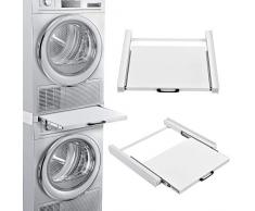 [en.casa] Supporto Universale in Metallo Sovrapposizione per Lavatrice e Asciugatrice con Ripiano Estraibile Kit di Congiunzione/Accatastamento - Bianco