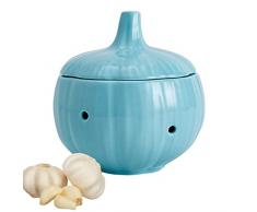 Teksome Custode dellaglio in ceramica - Porta Aglio in Ceramica,Vaso per la conservazione dellaglio ventilato in fattoria con coperchio per mantenere più freschi gli spicchi daglio allo zenzero