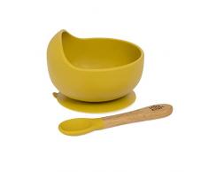 Interbaby Ciotola e cucchiaio in silicone con ventosa ocra per bambini, SI001-75