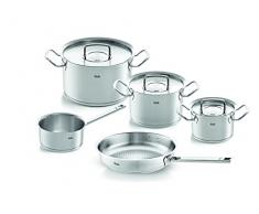 Fissler Original,Profi Collection Set di pentole in acciaio nox, 5 pezzi, con coperchio in metallo, 3 pentole, 1 padella senza rivestimento, 1 tegame senza coperchio, adatte per cottura a induzione