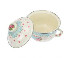 Retro Fiore Smalto Smalto Stock Stockpot: Non- Bastone Verniciato in Ceramica Bassa Stufato per Stufato Pentola con Coperchio Quarti Minestra Zuppa Casseruola Pasta Latte Salsa