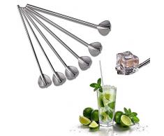 Cannucce a Cucchiaio in acciaio inox, 6 Pezzi Cannuccia Riutilizzabile di Metallo con Cucchiai, 2 in 1 Cannucce Cocktail e Lunghe Cucchiaini per Gelato Caffè Latte Tè (argento)