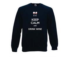 felpa girocollo blu scuro "Keep calm and drink wine" vino, calice - S M L XL XXL maglietta by tshirteria