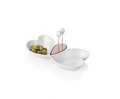 Brandani 54141 Antipastiera cuor di butterfly in porcellana biana e bamboo con 2 forchettine acciaio inox