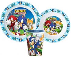Little Flight Sonic Kit Pappa Scuola Set Pappa Mare Piatto,Bicchiere E Ciotola in PLASTICA Riutilizzabile Sonic (1 Piatto,1 Tazza,1 Ciotola)