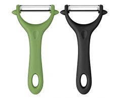 AUAUY 2pz Pelapatate Universale, Pela Verdure, Sbucciatore Manuale, Pelapatate Girevole, Lame Affilate in Acciaio Inossidabile, Sbucciatore Impugnatura Ergonomica per Frutta e Verdura(Nero, Verde)