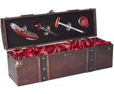 Brubaker 5 Pz. Scatola per Il Vino en Legno con Set da Bar per Sommelier - INC. Cavatappi + Apribottiglieo + Tappo + Termometro + Anello