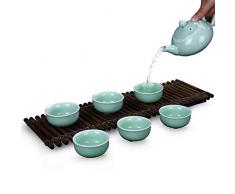 TEAWARESETS Tazze da tè 7 in 1 Forno in Ceramica Set di tè Celadon Kung Fu Pot infusore teiera 3D Pesce Tazza di Servizio Tazza da tè drinkware Cinese con Confezione Regalo
