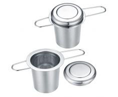 2 Pz Infusore da tè e Tisane, Infusore Settaccio Filtro con Coperchio per Tè, Infusore per Tè in Acciaio Inossidabile, Filtro da tè per Teiere e Tazze per Infusione Foglie Sfuse