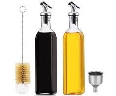 Bottiglia di Olio Aceto con Imbuto e Spazzola di Pulizia, 2PCS Spruzzino Oliera Cucina e Aceto Set da Tavola Porta Olio Aceto in Vetro, Contenitore Olio Oliva Dispenser per Barbecue/Cucina - 300ML
