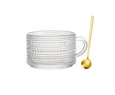 Tazza da caffè vintage, tazza da tè in vetro, trasparente, in rilievo, per la colazione, tazza da caffè in vetro, per cappuccino, latte, cereali, yogurt,compleanni,Natale