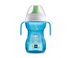 MAM Tazza didattica Vaso Fun to Drink D120 con beccuccio rigido, coperchio protettivo e manici antiscivolo e coperchio per bambini dagli 8 mesi in su, 270 ml, blu (il design può variare)