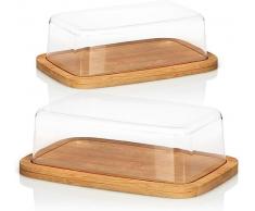Contenitore per Burro Burriera da Frigo Acrilica Porta Burro da Frigorifero Butter Dish Portaburro da Frigo con Coperchio in Bambù(19 x 12,5 x 6 cm)