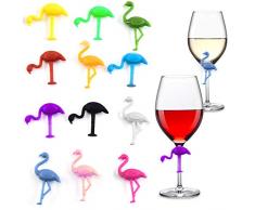 Gresunny 12 Pezzi segnabicchieri Silicone marcatori per Bicchieri di Vino per Feste segnabicchier Forma di Fenicottero identificativi per vetri riutilizzabili marcatori per Vino Tazza per Bar Party