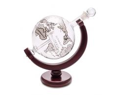 Balvi Decanter per Whisky Globe con Supporto in Legno Bottiglia a Forma di mappamondo con Il modellino di Un Aereo allInterno 800ml Vetro/Legno
