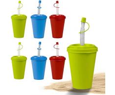 Hausfelder Set di bicchieri con cannuccia e coperchio bicchieri di plastica riutilizzabili con coperchio da 400 ml per bambini e adulti