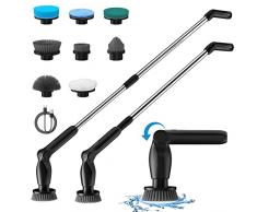 Spazzola Rotante Pulizia Casa, Leebein 2023 Spazzola Elettrica per Pulizia con 8 Testine sostituibili, Manico Allungabile Regolabile 37-130CM e 2 Velocità di Rotazione per Bagno/Cucina/Auto