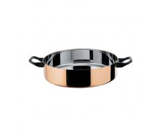 Alessi Officina 90102/24 La Cintura di Orione Casseruola Bassa a Due Manici, Rame/Acciaio Inossidabile 18/10, Argento, 6 cm