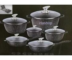 bavaria Set Batteria Padelle Pentole 20 Pezzi in Pietra Lavica Biologica + Omaggio Set coltelli