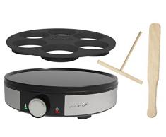 Fagor FG985 - Crepiera elettrica 1200 W per frittelle 30 cm o 5 mini pancake, rivestimento antiaderente incluso inserto in silicone 5 pezzi, splitter per pasta a T, spatola in legno