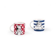 Excelsa Popeye & Olivia Set 2 Tazzine Caffè Porcellana, Blu e Rosso