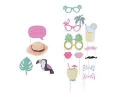 Amosfun Hawaii Party Foto Accessori di scena Ananas Bicchieri Fenicotteri Decorazione Divertente Festa tropicale Decorazione Estiva Spiaggia Fotografia Accessori Accessori di scena 15 Pezzi